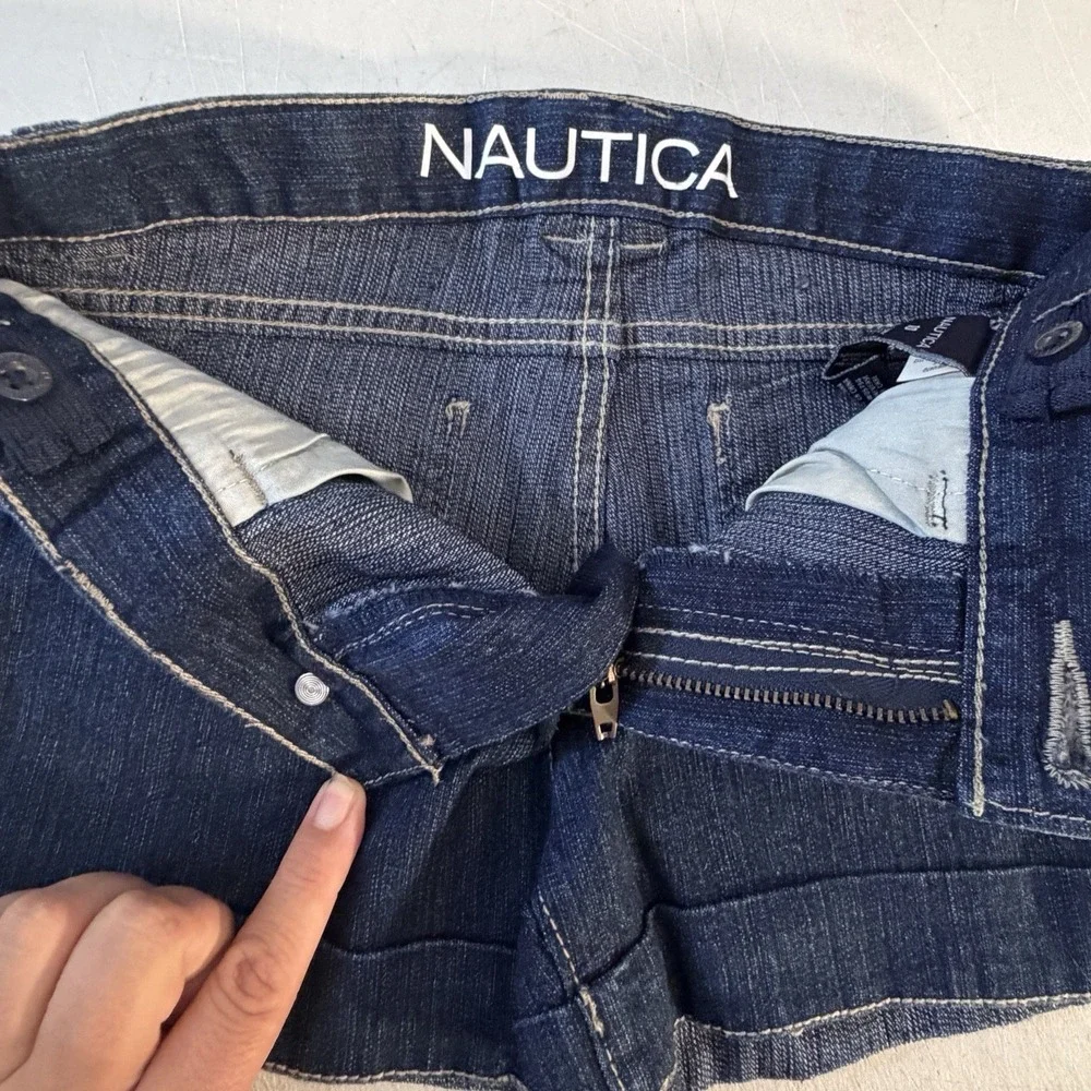 Nautica Girls Denim Shorts Size 10 Dark Indigo Cuffed Stretch Coastal Prep NWT